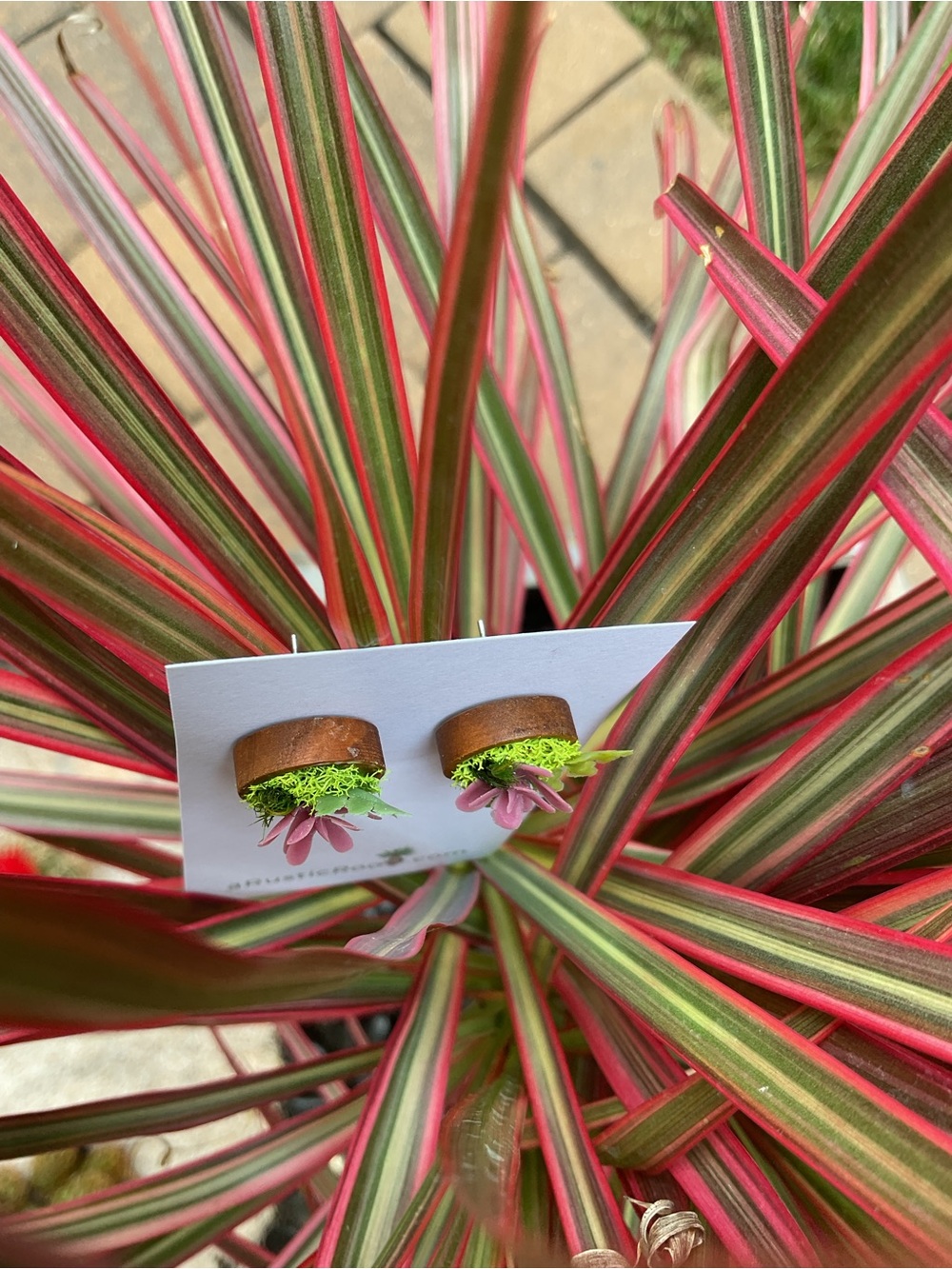 Handmade Pink Floral Succulent Stud Earrings - Picture 2 of 2